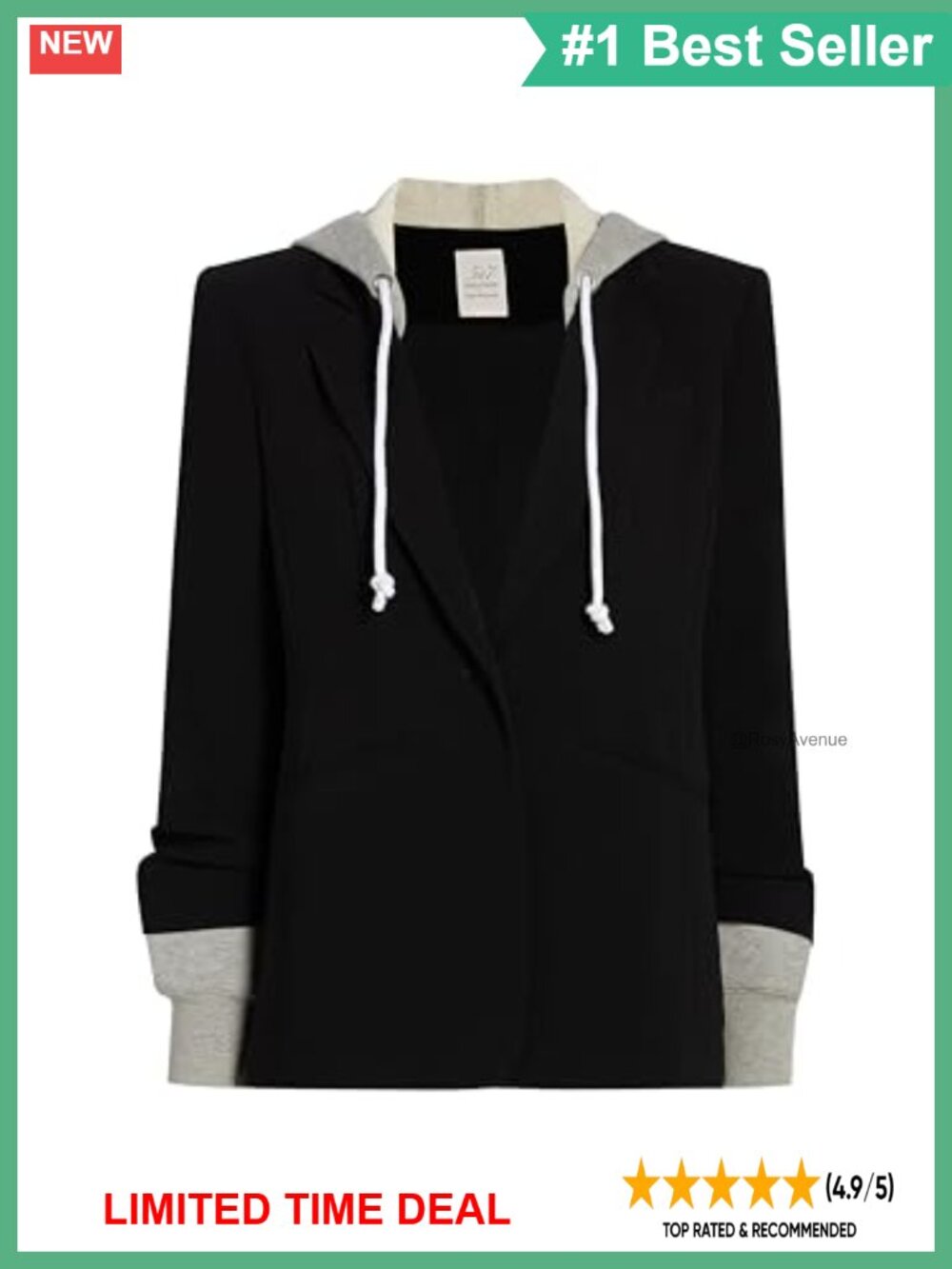 Hooded Blazer Drapey Crepe Relaxed Fit Gathered Sleeve Button Kangaroo Pocket